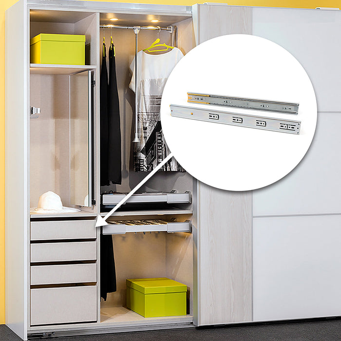 Emuca | 5er Satz Kugelführungen, H 45mm, T 550mm, Vollauszug, Schließautomatik, Verzinkt