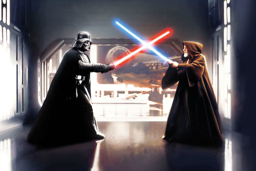 Digitaldruck Vlies Fototapete | Star Wars Vader vs. Kenobi | 300 x 200 cm