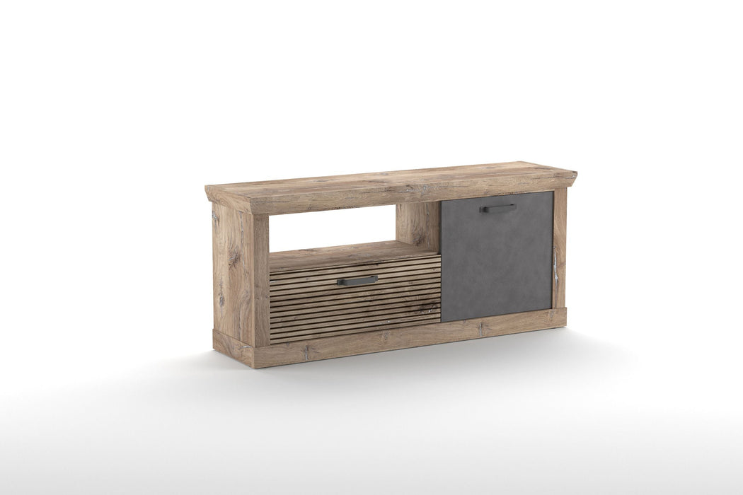 Hometrend | PORTUM 002 TV Lowboard | Dekor Lamellen Flagstaff Eiche-Anthrazit / Flagstaff Eiche