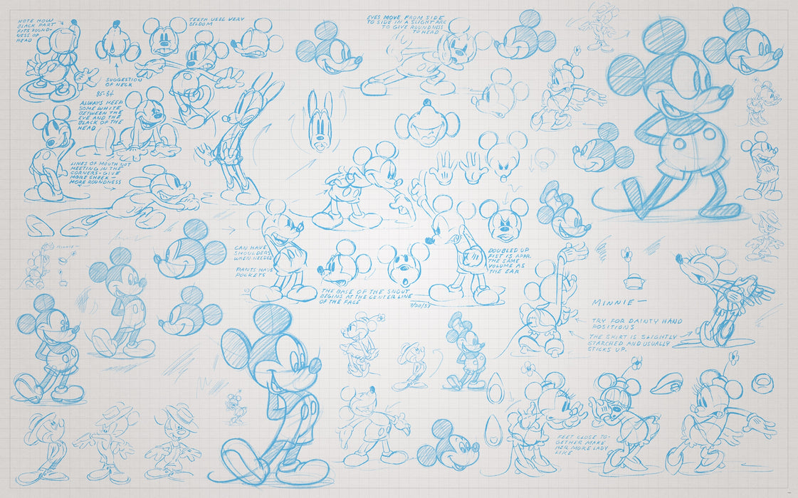 Digitaldruck Vlies Fototapete | Mickey Sketches | 400 x 250 cm