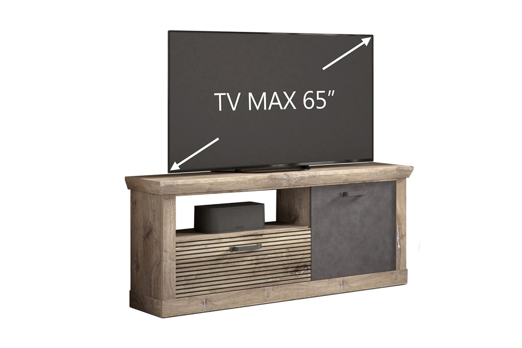 Hometrend | PORTUM 002 TV Lowboard | Dekor Lamellen Flagstaff Eiche-Anthrazit / Flagstaff Eiche