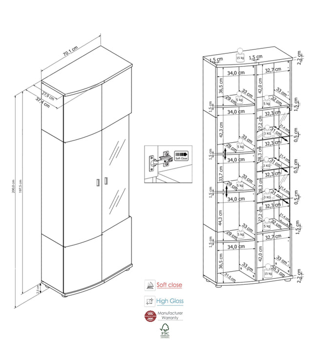 Hometrend | DERA 012 Hochvitrine | Dekor Artisan Eiche-Anthrazit MDF HG TG / Artisan Eiche-Anthrazit