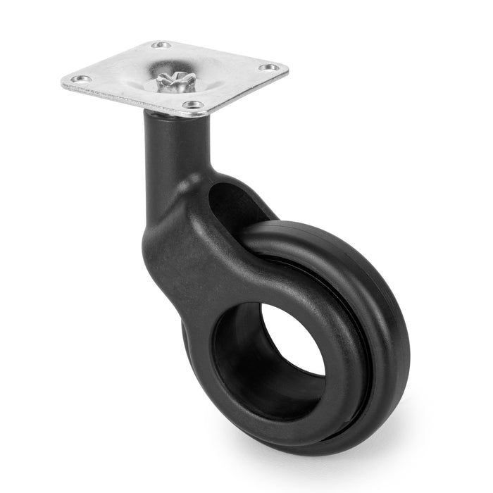 Emuca | Lot von 4 Rollen Hole 2 Montageplatte, Durchmesser 60mm, Stahl Kunststoff, Schwarz lackiert