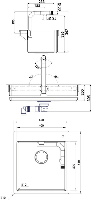 Naber | Corno Turno 50 | Einbauspüle | Set (Spüle u. Armatur Turno)