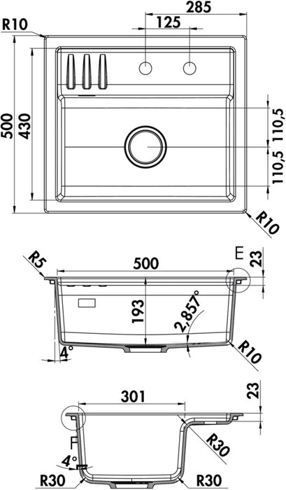 Naber Silqua 570, Spüle, granit nero ossidiana