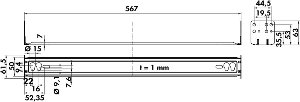 Naber | Rückwand-Distanzleiste, Verbindungsmaterial, verzinkt, L 567 mm