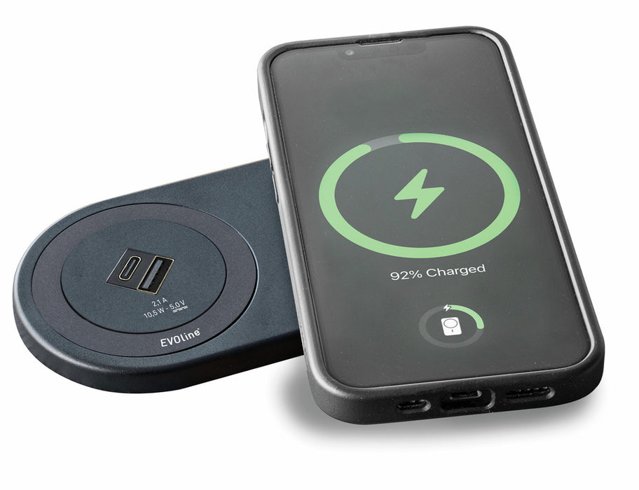 Evoline | Evoline® One DisQ USB A+C Qi, Ladestation, schwarz matt