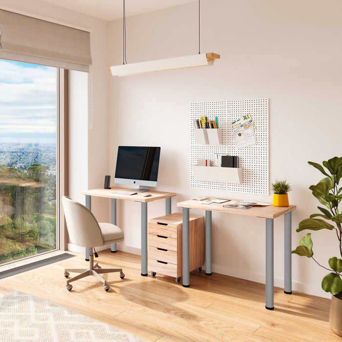 Lot von 4 Tischbeine, Durchmesser 60mm, H 830mm, Stahl, Silbergrau