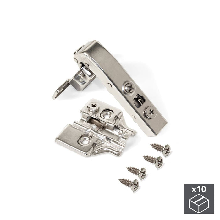 Kit von 10 Topfscharniere X91 90 Grad Winkel Schließautomatik Kreuzmontageplatten zum Schrauben, H 0, Stahl, Vernickelt