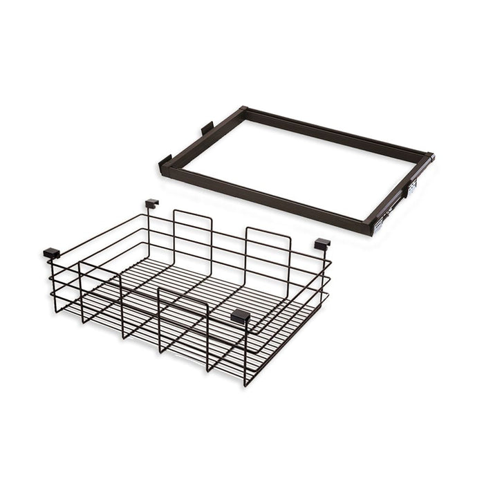 Set aus Drahtkorb Schieberahmen Mokkaschränke, sanftes Schließen, verstellbar, 600mm Modul, Stahl Aluminium, Farbe moka