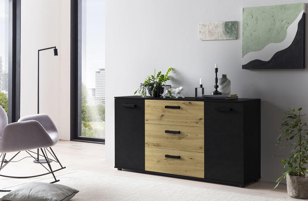 Hometrend | DUO 084 Sideboard | Artisan Eiche/Schwarz / Schwarz/Artisan Eiche