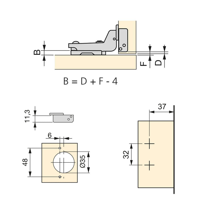 Emuca | Kit von 20 Topfscharniere x91 Innenanschlag Schließautomatik Kreuzmontageplatten zum Schrauben, H 0, Stahl, Titan-Ausführung