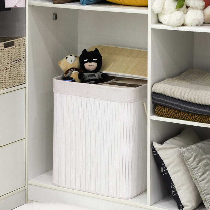 SONGMICS | Wäschekorb aus Bambus mit Deckel und Griffen Weiß