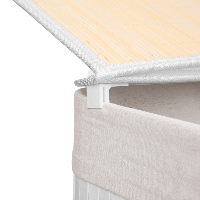 SONGMICS | Wäschekorb aus Bambus mit Deckel und Griffen Weiß