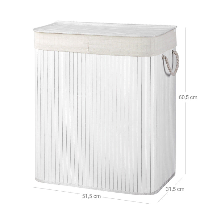 SONGMICS | Wäschekorb aus Bambus mit Deckel und Griffen Weiß