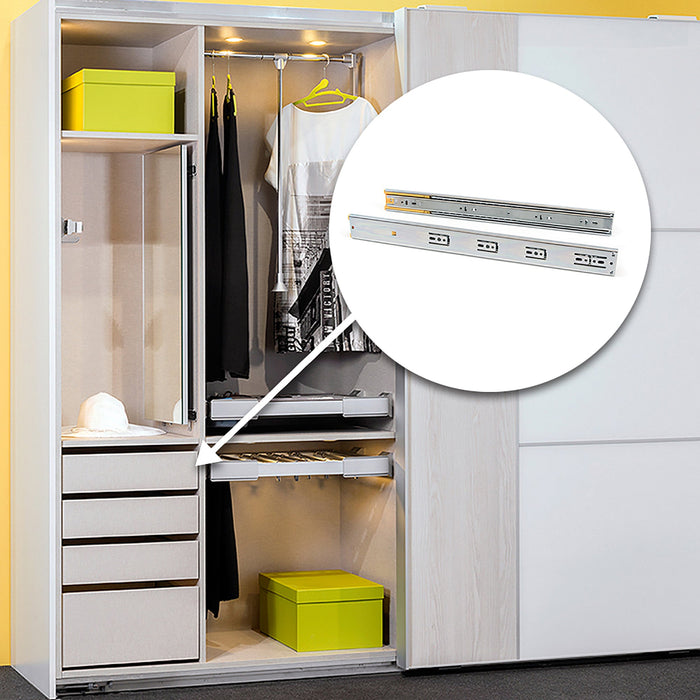 Emuca Satz kugelgelagerter Korpusschienen Schubladen Vollauszug, Schließautomatik, H 45mm, L 650mm, Stahl, Verzinkt