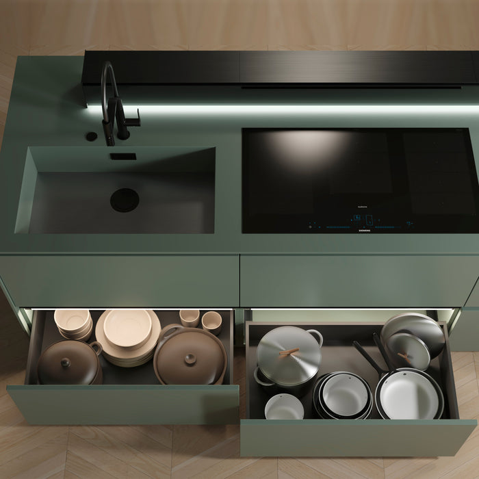 Emuca | Aussenschublade Vertex 3D 60Kg H 242mm, T 500mm, Stahl, Weiß lackiert