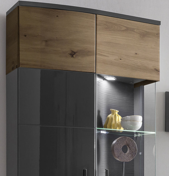Hometrend | DERA 012 Hochvitrine | Dekor Artisan Eiche-Anthrazit MDF HG TG / Artisan Eiche-Anthrazit