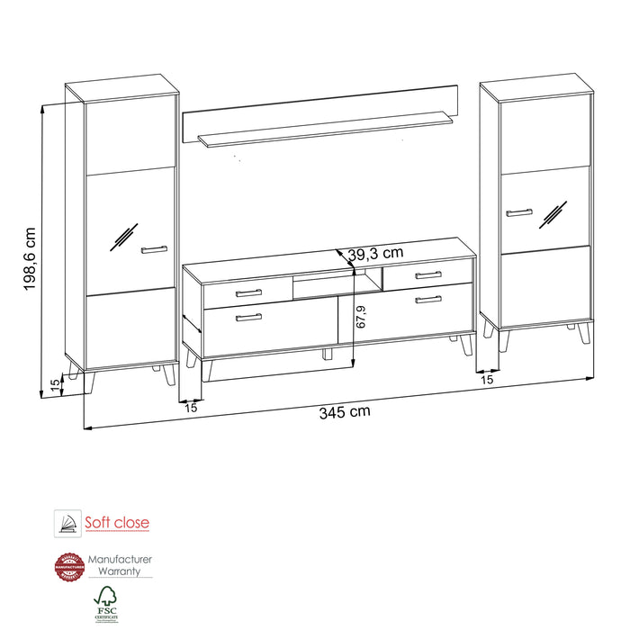 Hometrend | ARTONA VC Wohnkombination | 4-teilig | Dekor Artisan Eiche / Schwarz