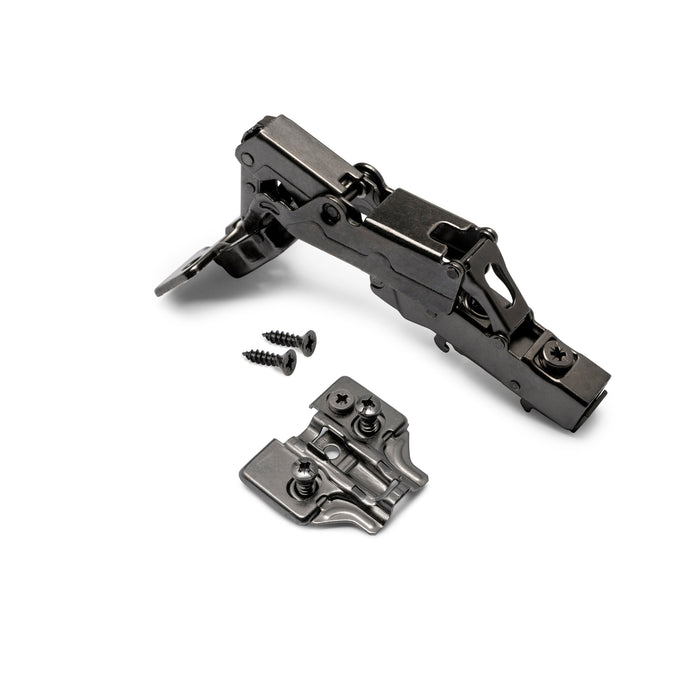 Emuca | Kit von 10 Topfscharniere X91 Eckanschlag 165 Grad Öffnungswinkel Schließautomatik Kreuzmontageplatten Euroschraube, H 0, Stahl, Titan-Ausführung