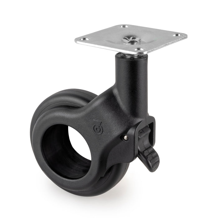 Emuca | Lot von 4 Rollen Hole 2 Montageplatte, Durchmesser 60mm, Stahl Kunststoff, Schwarz lackiert