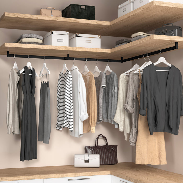 Emuca Satz von 2 x 0,75 m langen Luxe-Garderobenstangen Halterungen, Aluminium Kunststoff, Tiefschwarz lackiert, texturiert