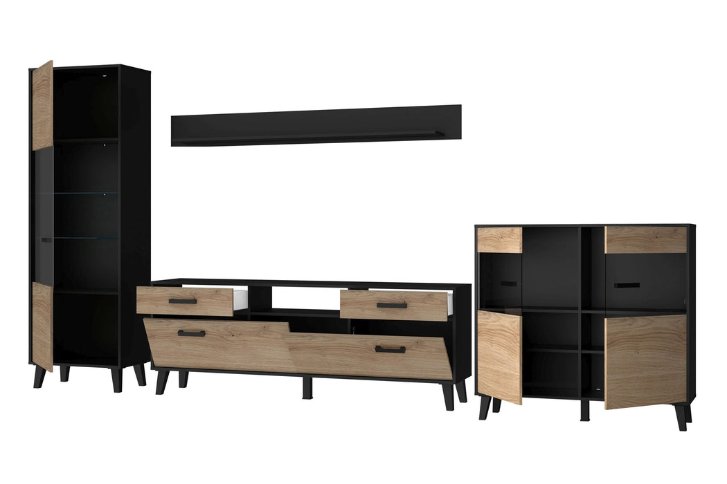 Hometrend | ARTONA VA Wohnkombination | 4-teilig | Dekor Artisan Eiche / Schwarz