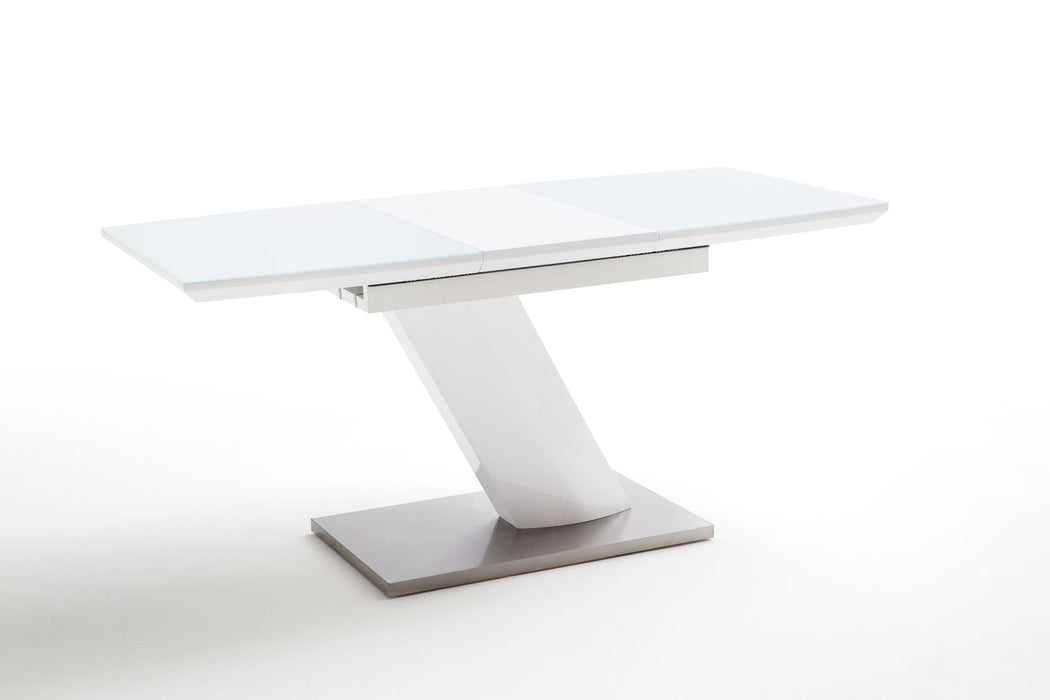 MCA | GALINA SÄULENAUSZUGSTISCH | 120(160)X80CM,TP: MDF HGW | BP: EDELSTAHL GEBÜRSTET