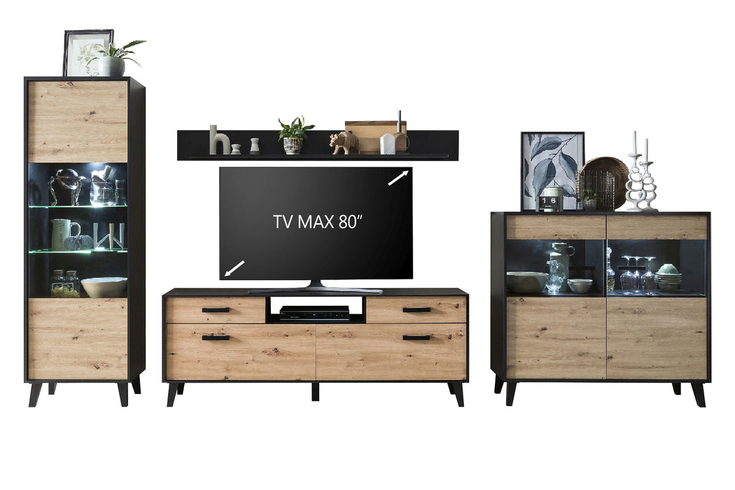 Hometrend | ARTONA VA Wohnkombination | 4-teilig | Dekor Artisan Eiche / Schwarz