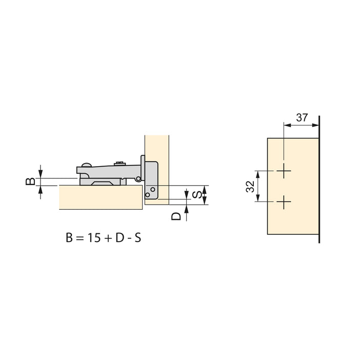 Kit von 20 Topfscharnierr X92N Eckanschlag, Kreuzmontageplatte zum Schrauben, Stahl, vernickelt