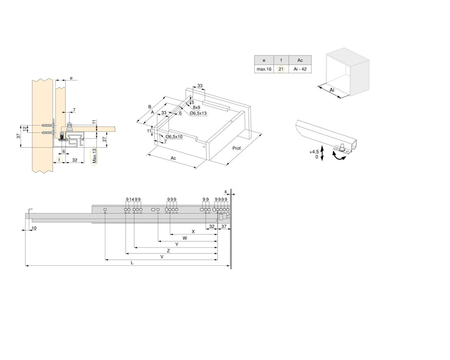 Satz Unterflurführungen Silver, Vollauszug, Schließautomatik, T 400mm, Stahl, Verzinkt