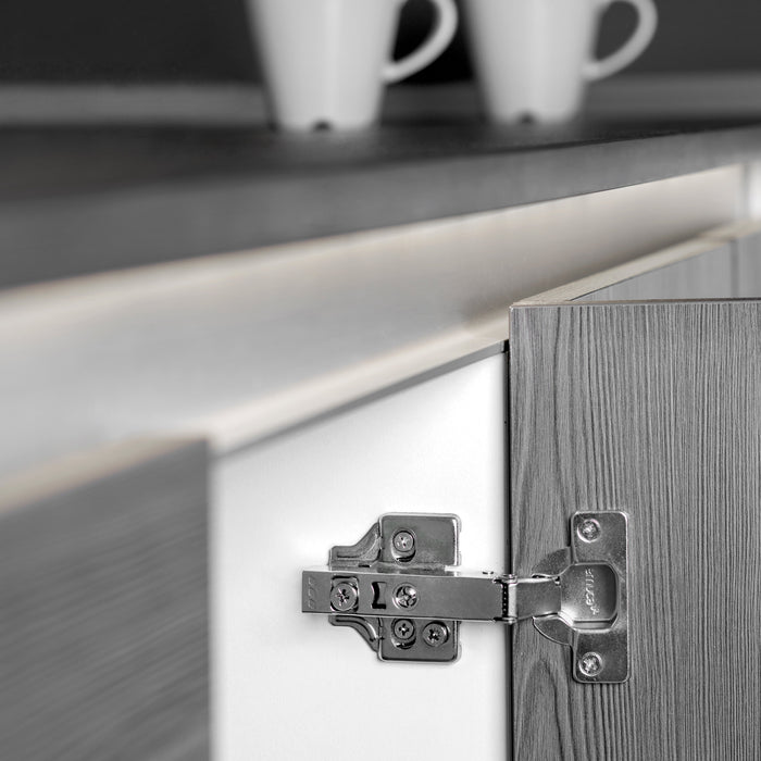 Emuca | Kit von 20 Topfscharniere X92 105-Grad Öffunungswinkel Schließautomatik Kreuzmontageplatten zum Schrauben, Stahl, Nickel satiniert