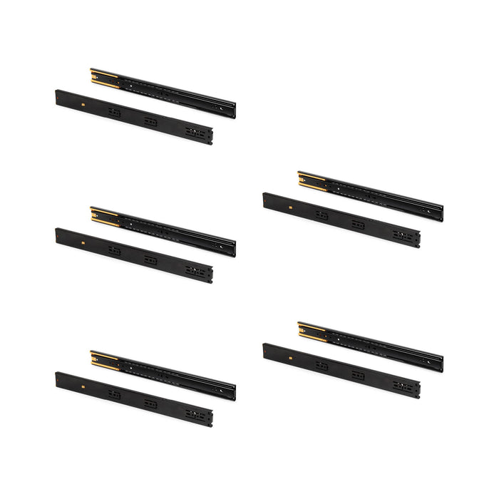 Emuca | 5er Satz Kugelführungen, H 45mm, T 350mm, Vollauszug, Schließautomatik, Schwarz