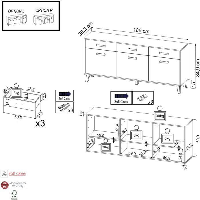 Hometrend | ARTONA 084 Sideboard | Dekor Artisan Eiche / Schwarz