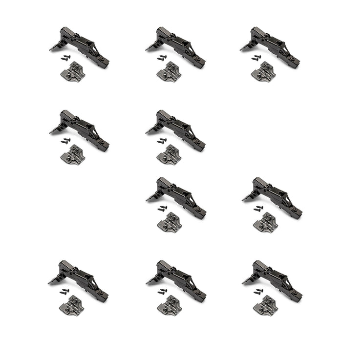 Emuca | Kit von 10 Topfscharniere X91 Eckanschlag 165 Grad Öffnungswinkel Schließautomatik Kreuzmontageplatten Euroschraube, H 0, Stahl, Titan-Ausführung