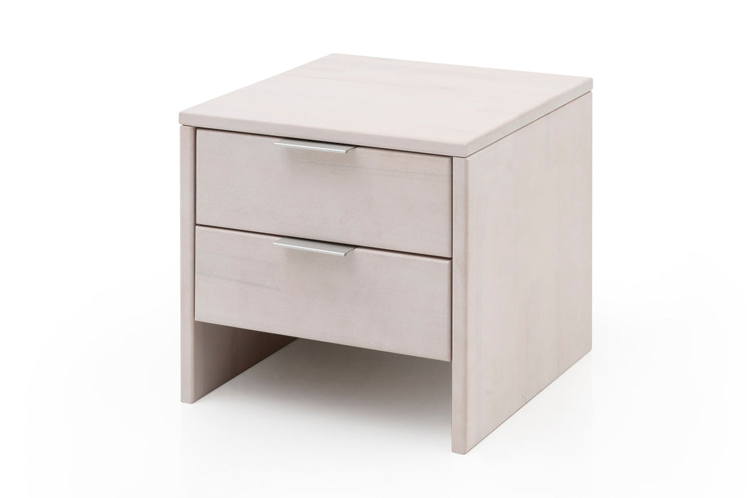 WOODLIVE | Nick | Nachttisch Massivholz | Buche & Eiche | Natur & Weiß