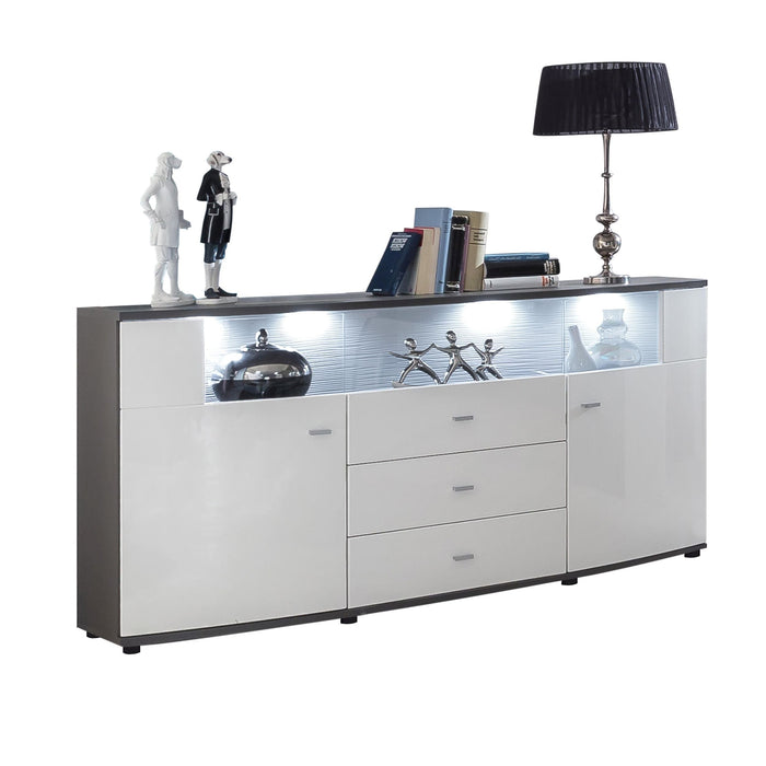 Hometrend | GATE 085-01 Sideboard | Weiß MDF Hochglanz Tiefgezogen / Anthrazit