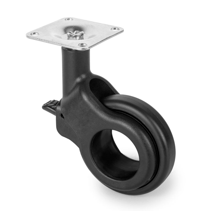 Emuca | Lot von 4 Rollen Hole 2 Montageplatte, Durchmesser 60mm, Stahl Kunststoff, Schwarz lackiert