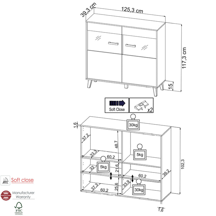 Hometrend | ARTONA 081 Highboard | Dekor Artisan Eiche / Schwarz