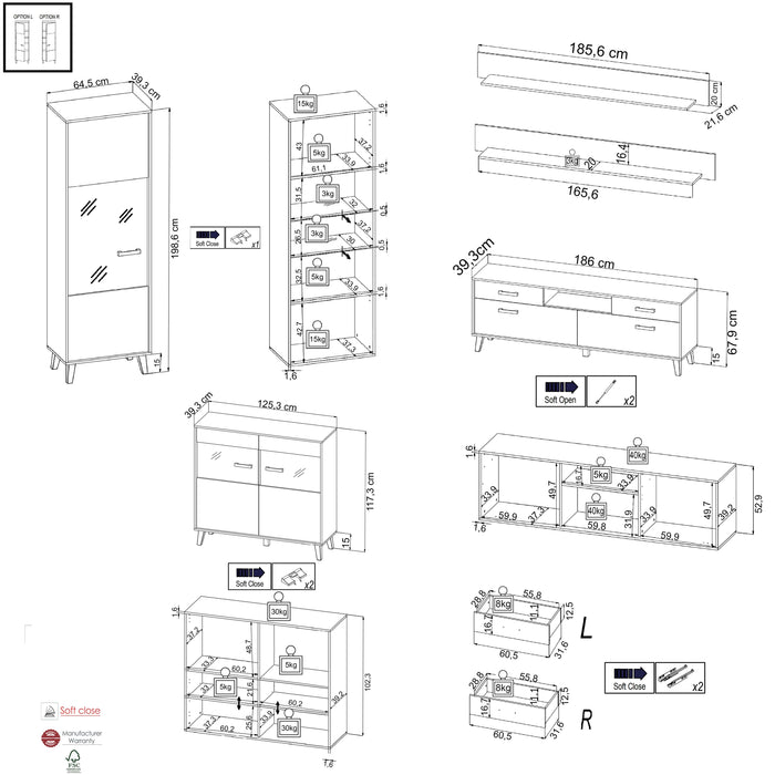 Hometrend | ARTONA VA Wohnkombination | 4-teilig | Dekor Artisan Eiche / Schwarz