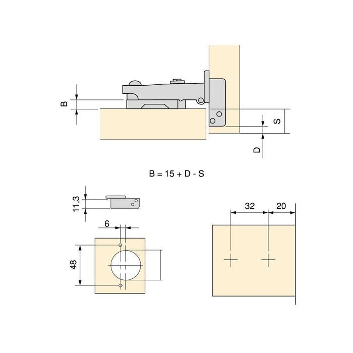 kit von 20 Topfscharniere X91Eckanschlag sanftes Schließen Montageplatte zum Schrauben, H 1, Stahl, vernickelt