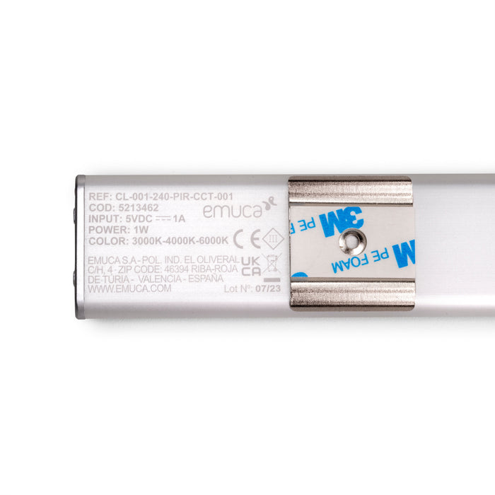 USB wiederaufladbare LED-Wandleuchte Kaus Bewegungssensor, L600mm, Kunststoff Aluminium, Matt eloxiert