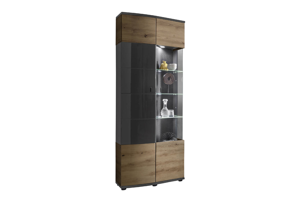 Hometrend | DERA 012 Hochvitrine | Dekor Artisan Eiche-Anthrazit MDF HG TG / Artisan Eiche-Anthrazit