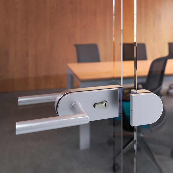 Schloss- Schließanlagensatz Doppelglastür, horizontaler Riegel Glastür 8-12mm, Stahl Aluminium, matt eloxiert