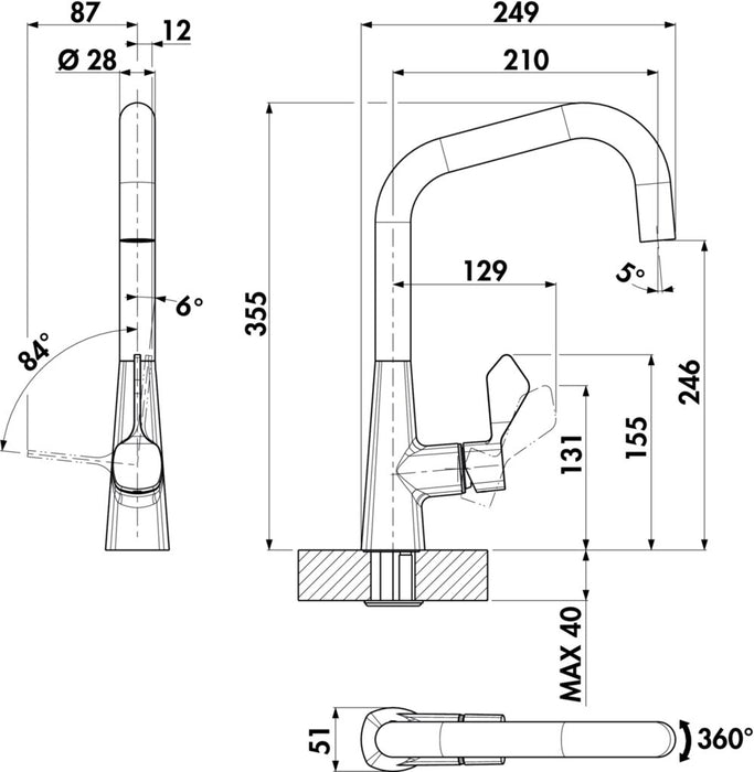 Naber | Umore 1 | Einhebelmischer | schwarz matt | Hochdruck