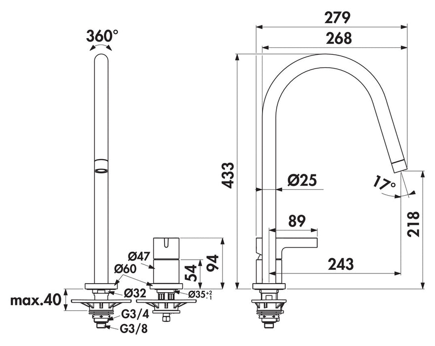 Naber | Gusto L2 | Einhebelmischer | magnetic grey | Hockdruck