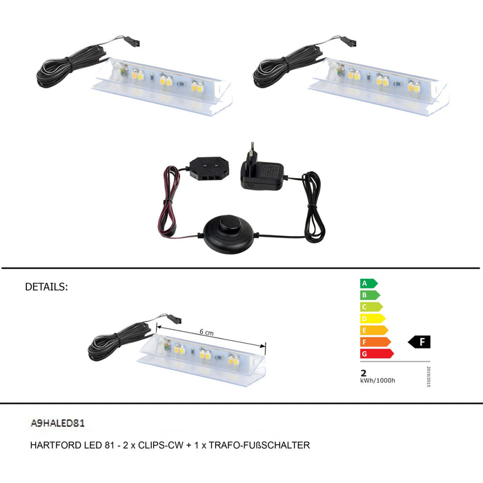 Hometrend | HARTFORD LED 81-2xCLIPS-CW+1xTRAFO-FUßSCHALTER