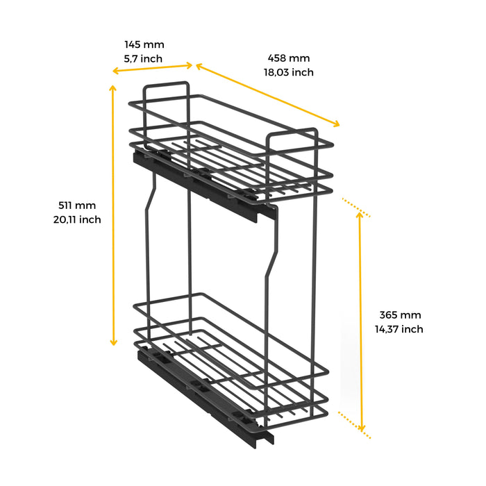 Flaschenhalter TitaneMax, seitlich, auziehbar, Schließautomatik, Modul 200mm, Stahl, Anthrazitgrau