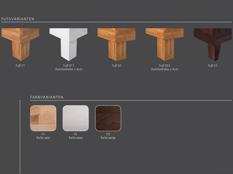 BED BOX 501 Basic Massivholzbett Echtholz Einzel- Doppelbett Bettgestell Buche