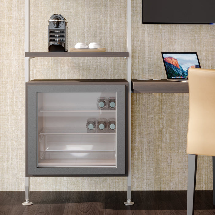 Set aus Bracket set 1 Holzregal, 1 Modul 1 Aufhängestange L 1m Zero, Zamak, Farbe Steingrau lackiert